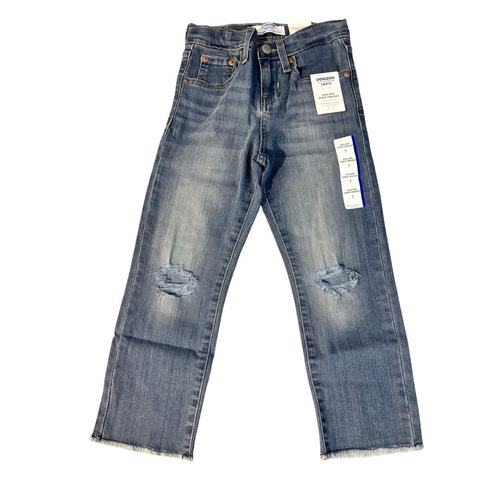 NWT Girls Levi’s High Rise Ankle straight Distressed adjustable waist, sz 7 reg